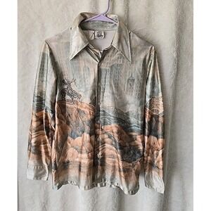 Vintage Kennington Native American Horse All Over Print Button-Up Disco Shirt Sm